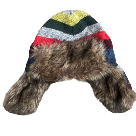 Baby Gap Throw Back Crazy Strip Faux Fur Trim Winter Trapper Hat 18-24 mos. - Picture 2 of 4